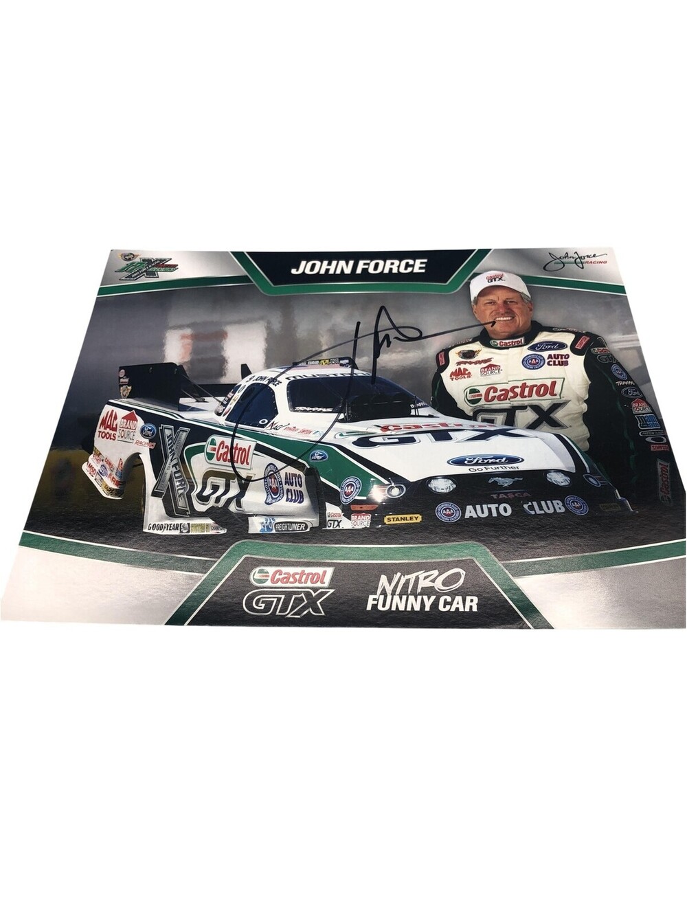 John Force NHRA Racing Photo Signed Autograph White Castrol GTX One Size